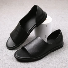 С открытым носком; мужские модные кожаные черные босоножки слипоны Дизайн обувь пляжные шлепанцы удобные Римские сандалии Mujers; Sandalias