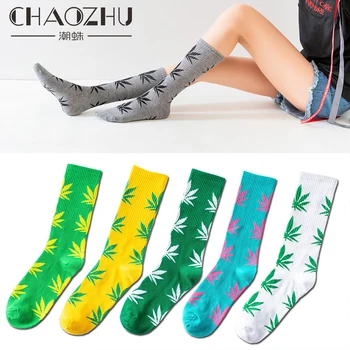 

CHAOZHU boys girls hip hop b-boy fashion weed maple 40 colors H-U-F unisex couple harajuku streetwear funny socks compression