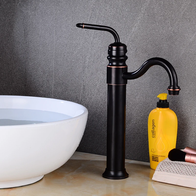 Смесители для раковины Черный Масло втирают Бронзовый латунный Смеситель для ванной комнаты с Одной ручкой раковина для ванны смеситель для холодной и горячей воды