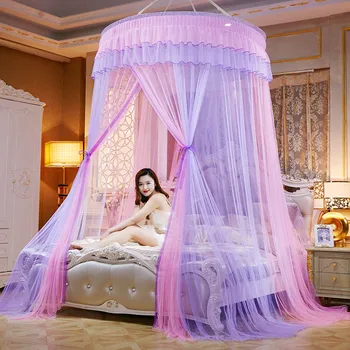 

Newly Round Lace High Density Princess Bed Nets Curtain Dome Princess Queen Canopy Mosquito Nets