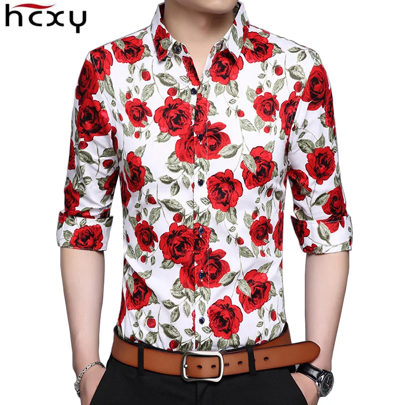 HCXY 2019 Spring Floral Print Men Shirts Long Sleeve Mens Casual cotton ...