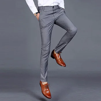 HCXY летние мужские Умные повседневные брюки, мужские тонкие прямые брюки, мужские брюки из тонкой гладкой ткани, одноцветные классические брюки - Цвет: gray