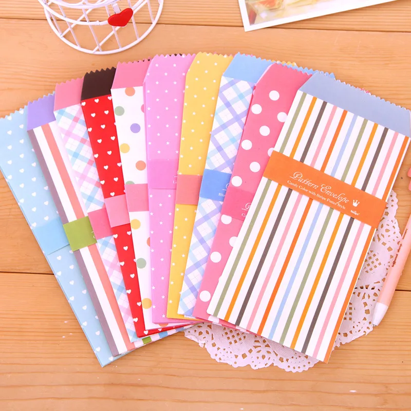 5pcs Lot Candy Color Dot Stripe Creative Paper Envelope