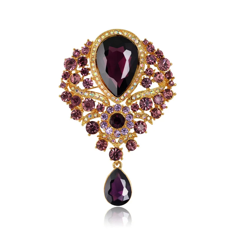 

Big Size Colorful Multicolor Water Drop Crystal Vintage Brooch Elegant Brooch Rhinestone Jewelry Brooches for Women Accessories