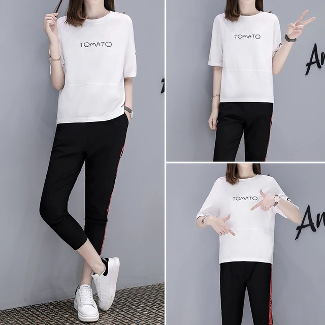 Cheap 2018 Women's new temperament stylish youth wild short-sleeved clothes + cute loose casual pants two-piece suit