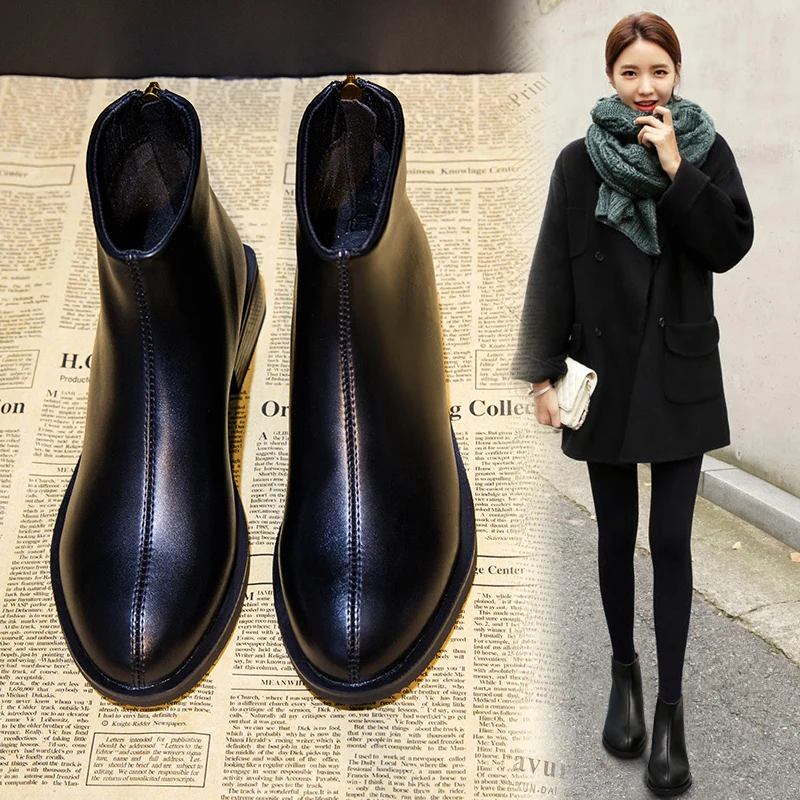 

Kjstyrka 2018 New Fashion Soft Leather Women Ankle Boots Spring Autumn Vintage Shoes Lady Outdoor Boot Ladies Mid Heels Footwear