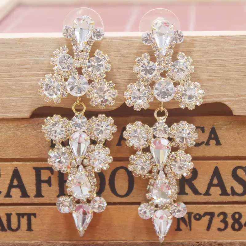 Zerong Multi rhinestone dangling earring gold crystal stone earring silver shiny women earring wedding /party deoration earring