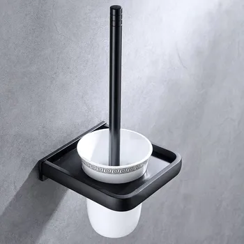 

Black Space Aluminum Toilet Brush Frame Perforation-Free Toilet Clean Toilet Brush Sit Brush Ceramic Cup Toilet Setting Frame