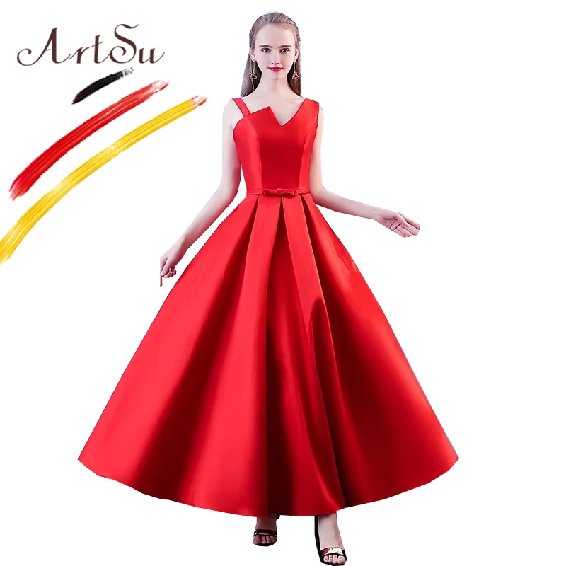 

ArtSu Sexy Halter Backless Long Adjustable Bandage Tutu Dress Elegant Satin Party Dresses Women Maxi Vestidos De Noiva Red Grey