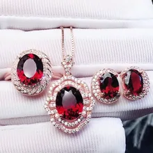Натуральное ювелирные изделия из граната набор 925 серебро 1 шт. кулон 1 шт. кольцо 1 пара серьги-гвоздики ювелирные украшения# J19022003