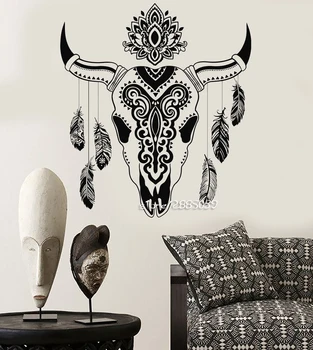 

Animal Skull Bull Feathers Wall Stickers Ethnic Decor Sticker Decor Living Room Wall Decal Nontoxic PVC Artistic Mural SA888