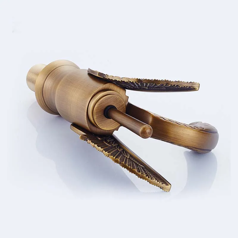 Antique Brass Swan Shape Bathroom Basin Faucet Single Hole Basin Mixer Tap Deck Mounted Hot And Cold Wate Mixer KD721