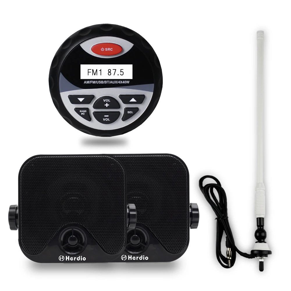 

Waterproof Marine Bluetooth Radio Marine Boat Motorcycle Heavy Duty Speakers FM/AM Radio Antenna Support USB MP3 Music Input