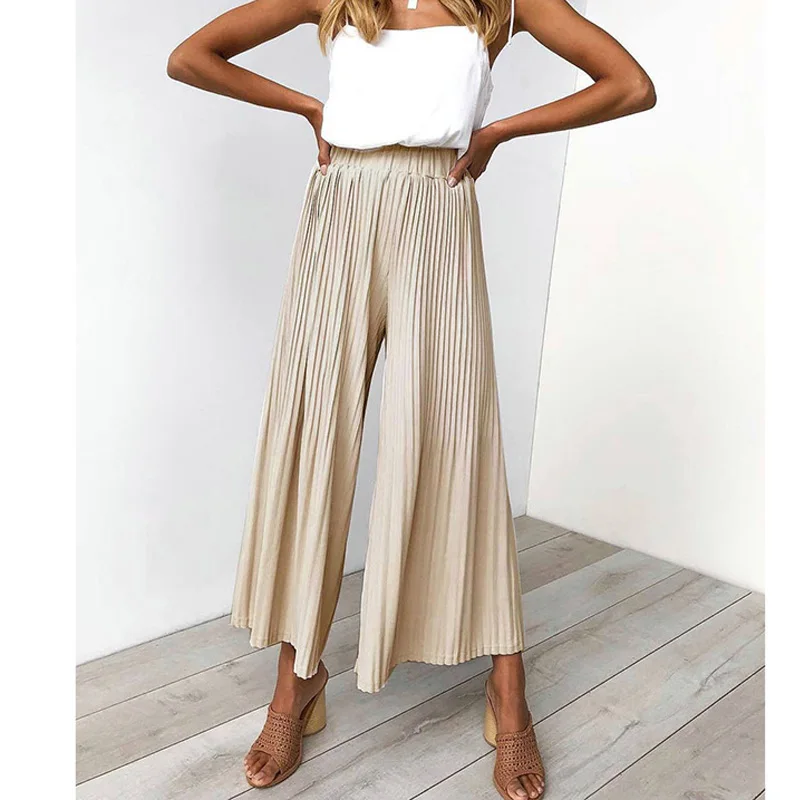 

Casual Pleated Wide Leg Pants Female Spring Summer Solid Color Palazzo Pant Women Fashion Korean High Waist Loose Trousers