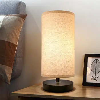 

Modern Wood Linen Bedside Minimalist Table Lamp Student Reading Table Lamp Bedroom Living Room Study Decor UK/EU/US Plug