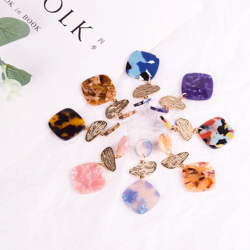 Classic Resin Drop Earrings for Women Geometric Acrylic Dangling Earings Fashion Elegant Summer Metal Dangle Earring Jewelry    (3)