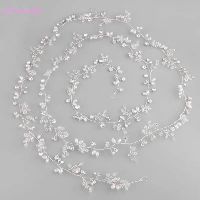 

Jonnafe Silver Crystal Extra Long Bridal Hair Vine Wedding Headband Accessories Pearls Women Hair Jewelry Fashion Headpiece