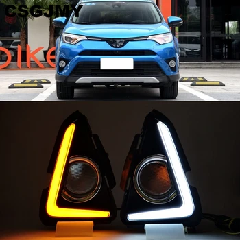 

CSGJMY 2PCS For Toyota RAV4 2016 2017 2018 LED DRL Daytime Running Light Daylight Waterproof yellow Signal lamp car-Styling