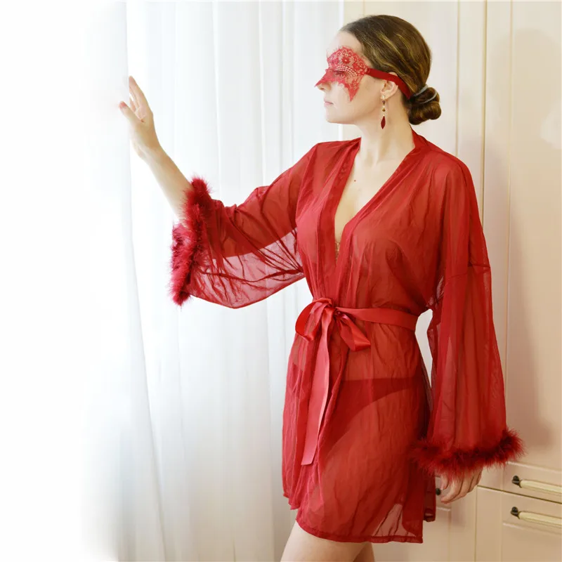 Прозрачное кимоно халат See Through женское белье сетки Свадебная ночная ру...