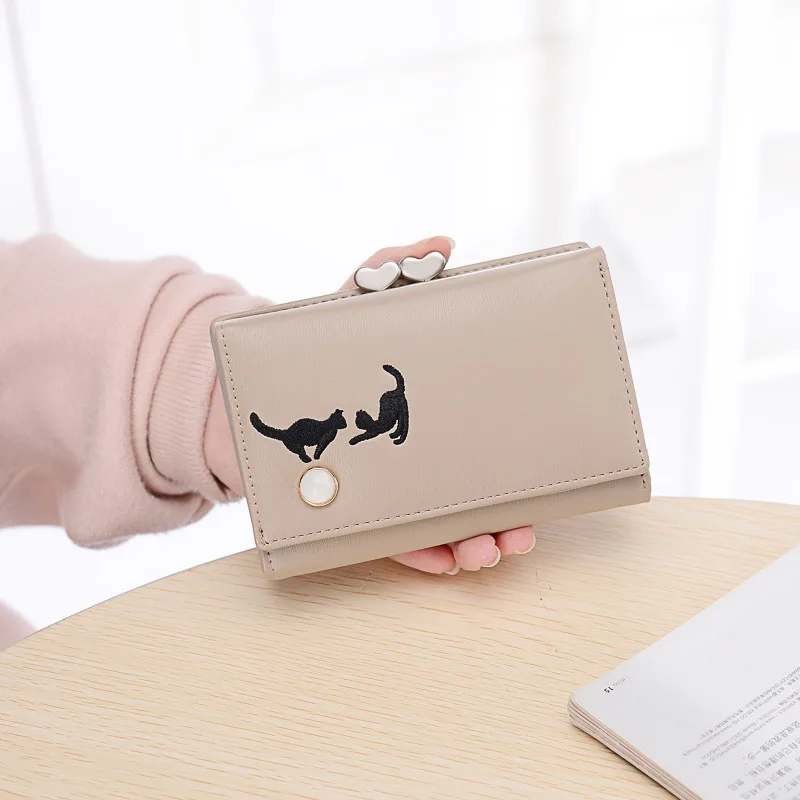 Мини мультфильм Кот короткий женский кошелек милая леди клатч вышивка животное