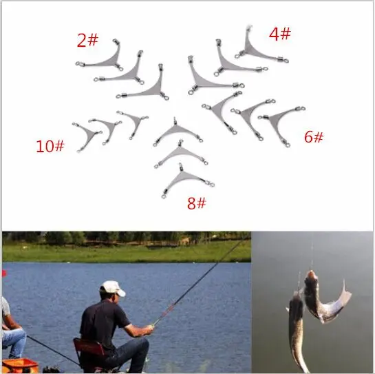 10pcs 3 way Stainless Steel Fishing jig head swivels fishing Rolling