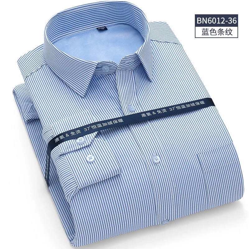 Мужская рубашка, теплая зимняя, утолщенная, коммерческая одежда, мужская рубашка большого возраста, повседневная, облегающая, Chemise Homme Ropa De Hombre - Цвет: BN6012-36 Blue