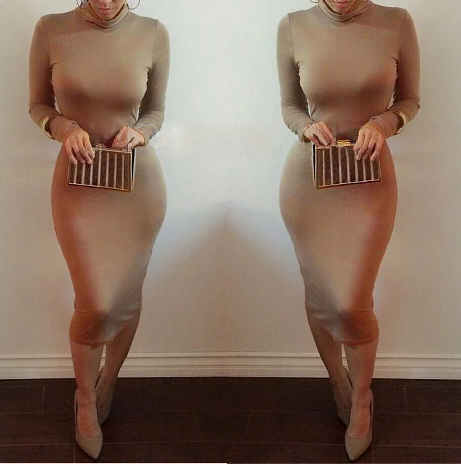 

2019 New Long party dresses vestido de festa Autumn dresses High collar Sexy bandage Bottoming Women Dress Casual Dress MU950173