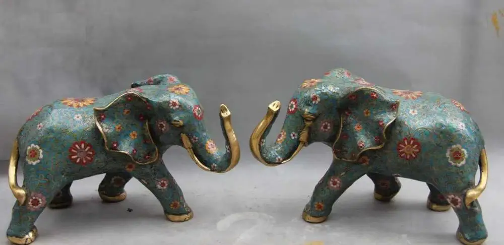 

China Pure Bronze Cloisonne Decoration Sculpture Auspicious Elephant Statue Pair