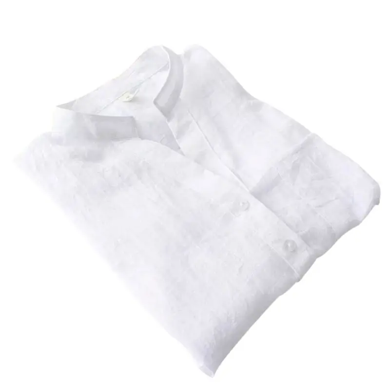 

Women Summer Elegant Sheer Button Down Shirt Linen Blouse Long Sleeve Shirts