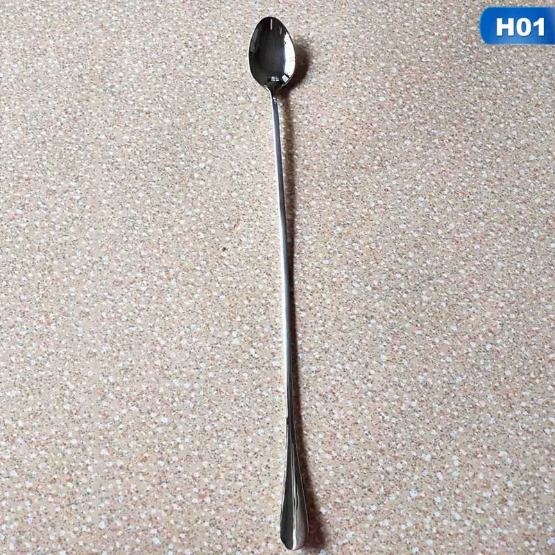 H01 1 шт., ложка для смешивания из нержавеющей стали с длинной ручкой, ложка для мороженого, ложка для чая и кофе, Коктейльная ложка для перемешивания, барная посуда, инструмент для питья - Цвет: H01