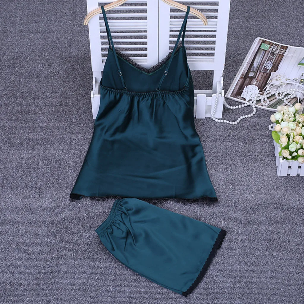 

Women Sexy Satin Fashion Patchwork Lace Sling Sleepwear Lingerie Underwear Set 4.5