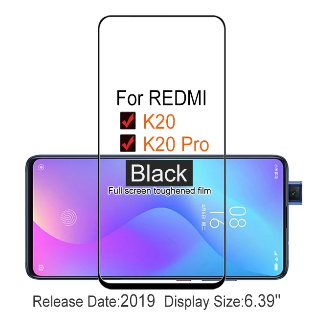 2 шт Полное покрытие закаленное стекло для XIAOMI Redmi K20 9H защита экрана на Защитное стекло для Redmi K20 Pro пленка - Цвет: Black