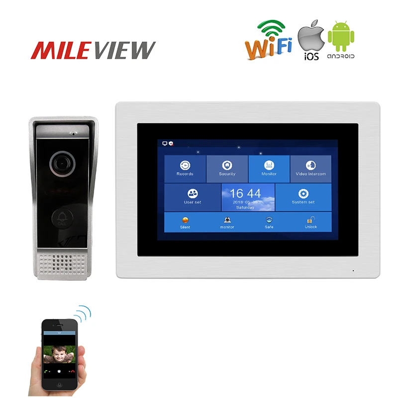 

Free Shipping 1.0MP 720P AHD HD WIFI IP 7" Touch Screen Video Intercom Door Phone Recording Kit Android IOS Phone Remote Monitor