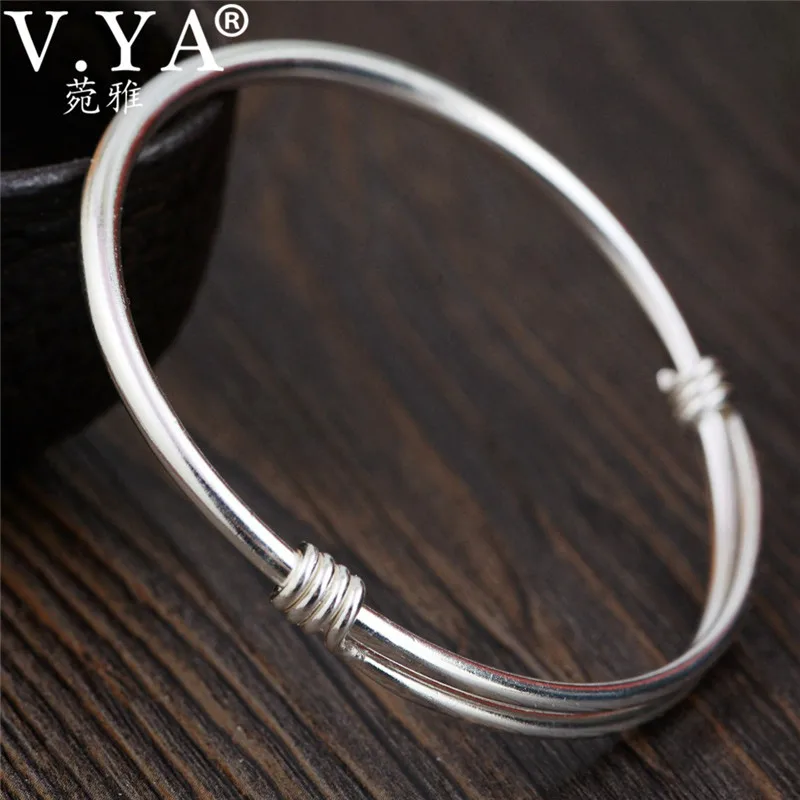 

V.YA 990 Sterling Silver Adjustable Bangle for Women Ladies Vintage Thai Silver Bracelets Bangles Wholesale Jewelry
