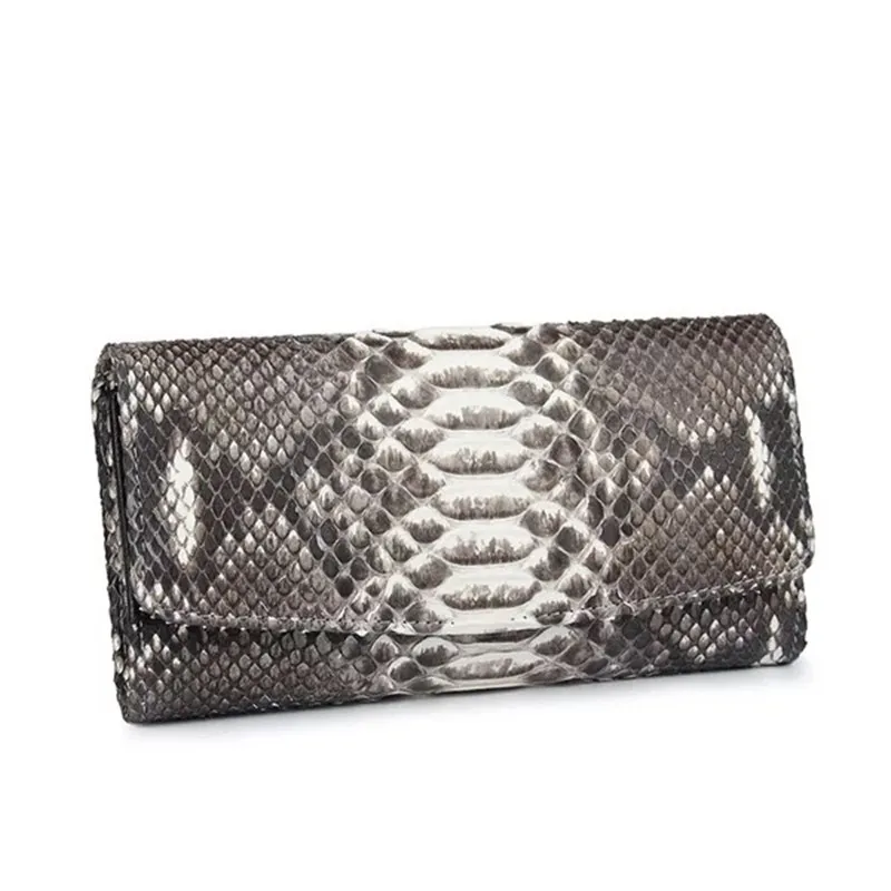 

100% Genuine Exotic Python Skin Ladies Women Clutch Purse Serpentine Snake Leather Female Large Three-fold Card Holder Wallet