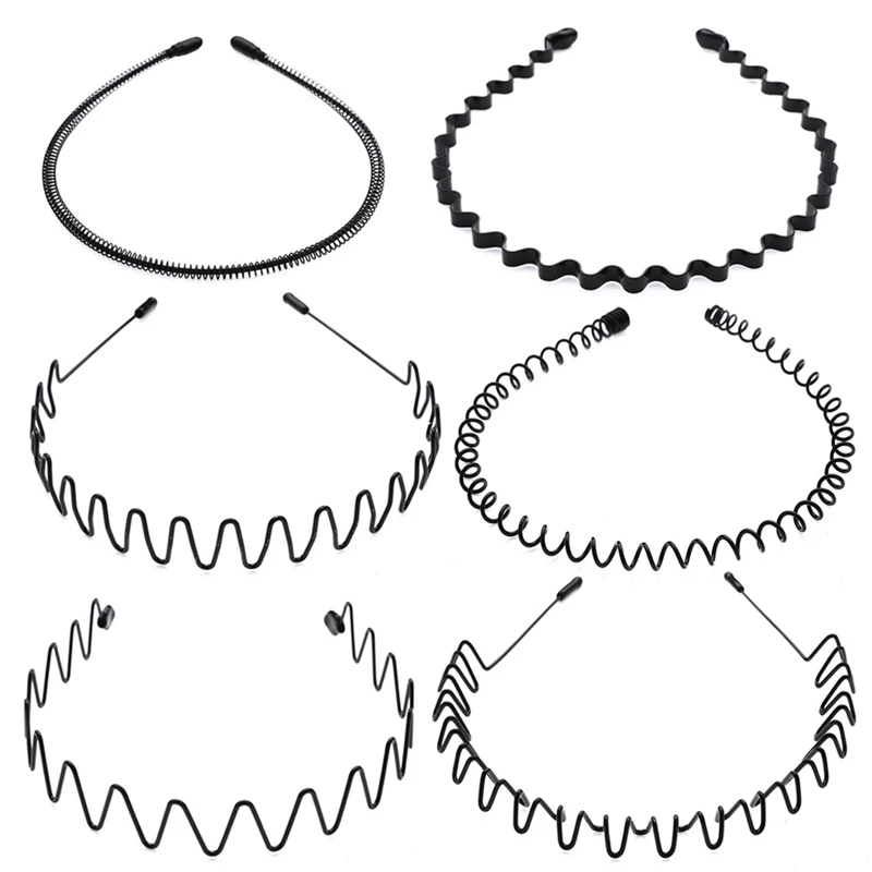 Мужские черные волнистые обручи на голову металлические невидимые обручи для волос спортивная повязка для волос аксессуары для волос головной убор