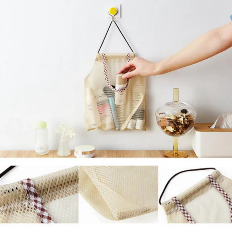 

Hanging Foldable Mesh Storage Bag Breathable Reusable Foldable Mesh Pouches Rope Bags Fruit Vegetable Organizer For Home Kitchen