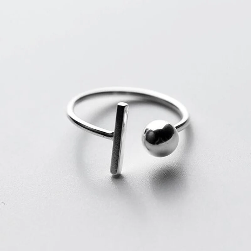 

925 Sterling Silver Open Rings For Women Adjustable Stick Ball Engagement Wedding Ring Girl Finger Fashion Jewelry