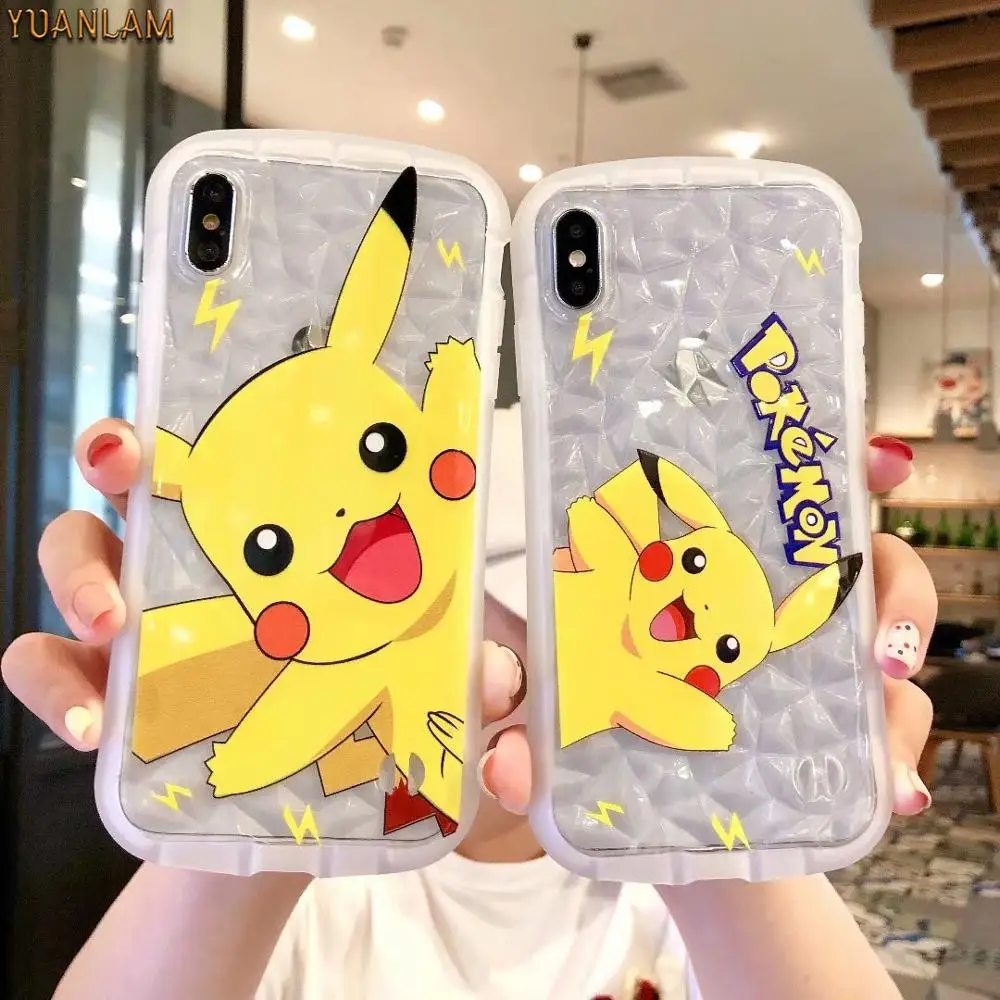 

Anti-shock Small waist diamond pattern Case For iPhone X XR XS Max 8 7 6 6S Plus Cartoon Pokemons pikachue Soft TPU Back Cover
