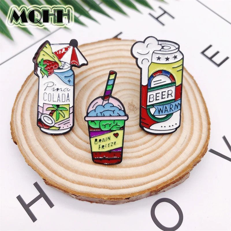 

Creative Cartoon Beer Drink Cup Enamel Brooch Color Leaves Love Alloy Badge Shirt Bag Pins Accessories Women Jewelry Gifts