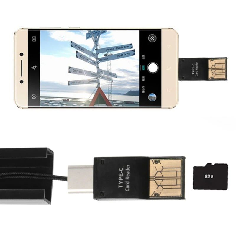 

2019 New Two In One USB Type C To USB 2.0 Type A Micro SD TF Memory Card Reader Adapter