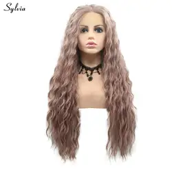 Sylvia натуральный Длинные волны воды волос Синтетический синтетические волосы на кружеве парик для женщин косплэй розовый/дымчатый