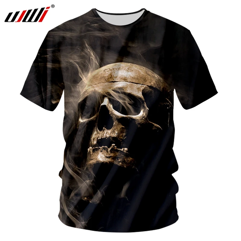 

UJWI Man Hip Hop O Neck Tshirt 3D Smog Skull Tee Shirt Printed Streetwear Large Size Leisure Men's T-shirt 5XL Wholesale