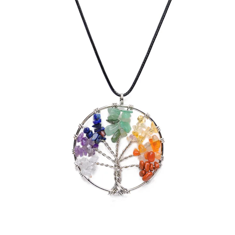 Tree Of Life Pendant Necklace 7 Spiritual Chakra Healing Stone Rainbow