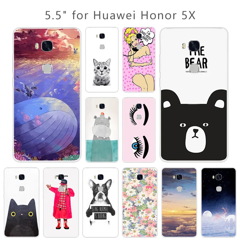 Soft Silicon Cases for Huawei Honor 5X Full Protector Cartoon Back Cover For 5 X X5 GR5 Clear 5.5 inches Coque Funda |