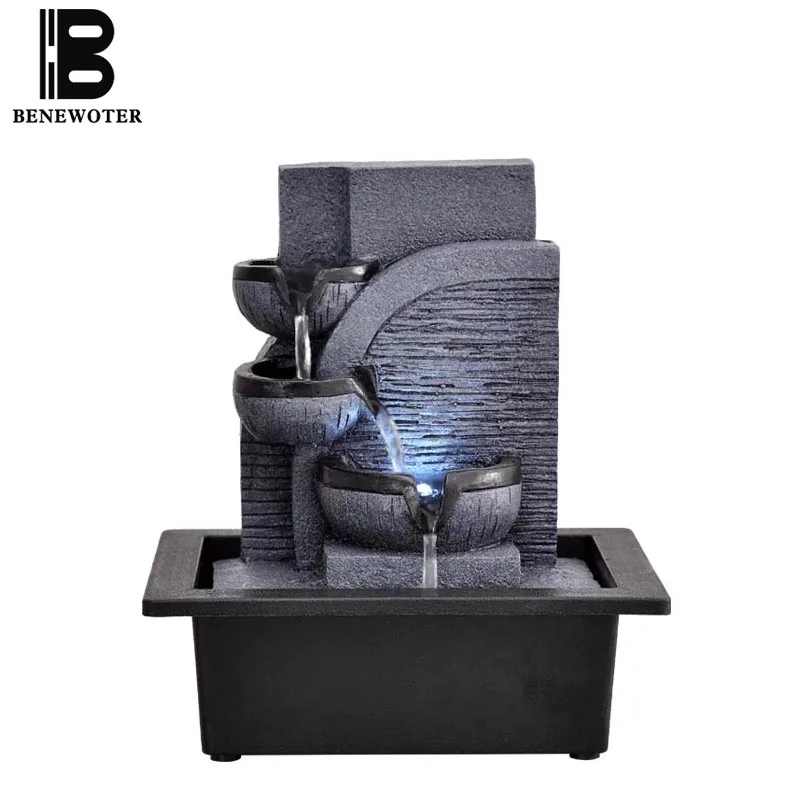 

110V/220V Creative Desktop Water Fountain Flowing Feng Shui Wheel Ornament Living Room Office Purifying Air Resin Crafts Decor