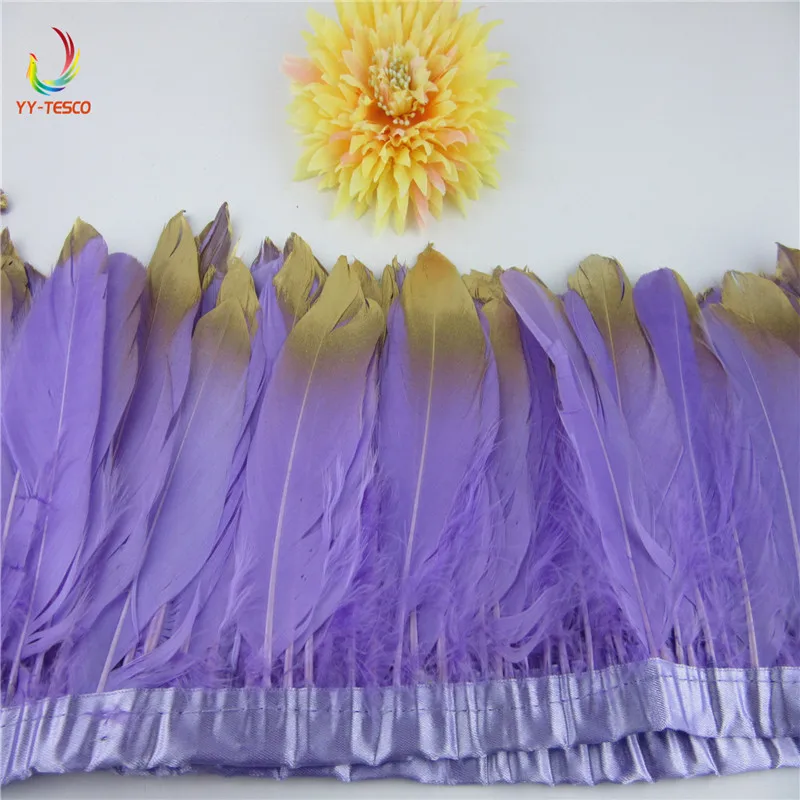 Light purple 10 ярдов/партия белое украшение из гусиных перьев Настоящее гусиное перо ленты с бахромой платье пояс декоративная одежда платье DIY - Цвет: Light purple