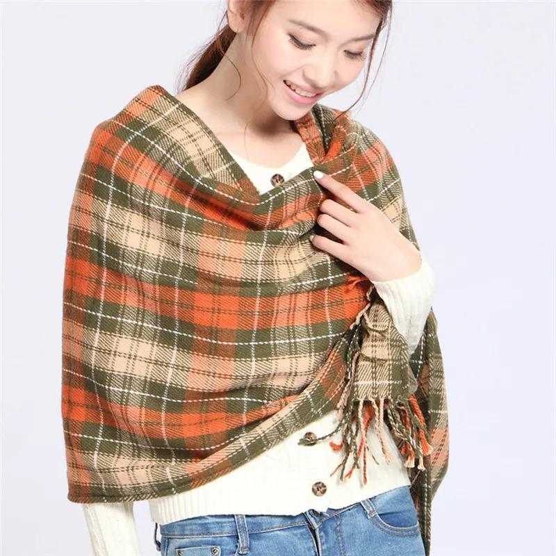 Women Fashion Long Shawl Big Grid Winter Warm Plaid Lattice Large women's scarves handkerchief hijab scarf 40MA0413