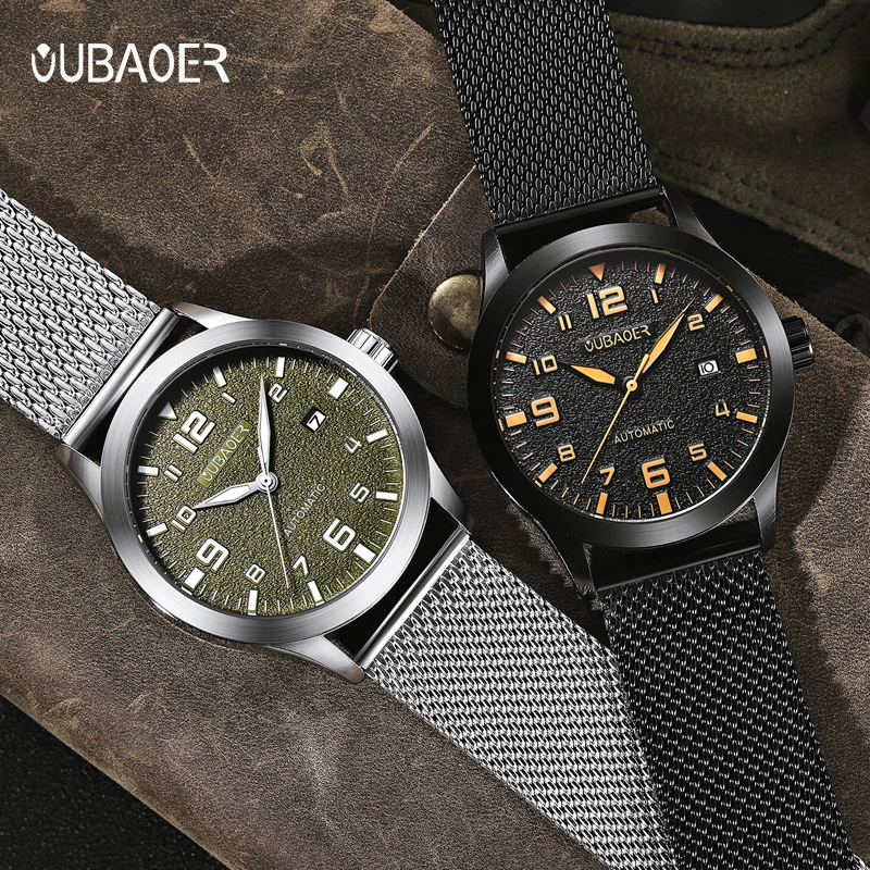 Mens Watches Automatic Watch Mechanical Army Green Men Waterproof Date Steel Man Mesh Strap Mechanical Wrist Watch Male Clock classic fashion automatic mechanical wristwatch men transparent watch skeleton stainless steel bracelet mesh strap men s 2023