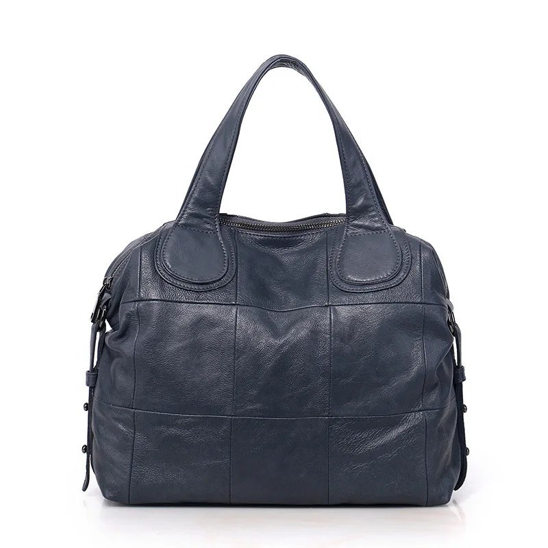 Повседневная Большая Сумка из натуральной кожи, женские большие сумки через плечо, черная женская сумка на молнии, высококачественные сумки с ручками - Цвет: Blue